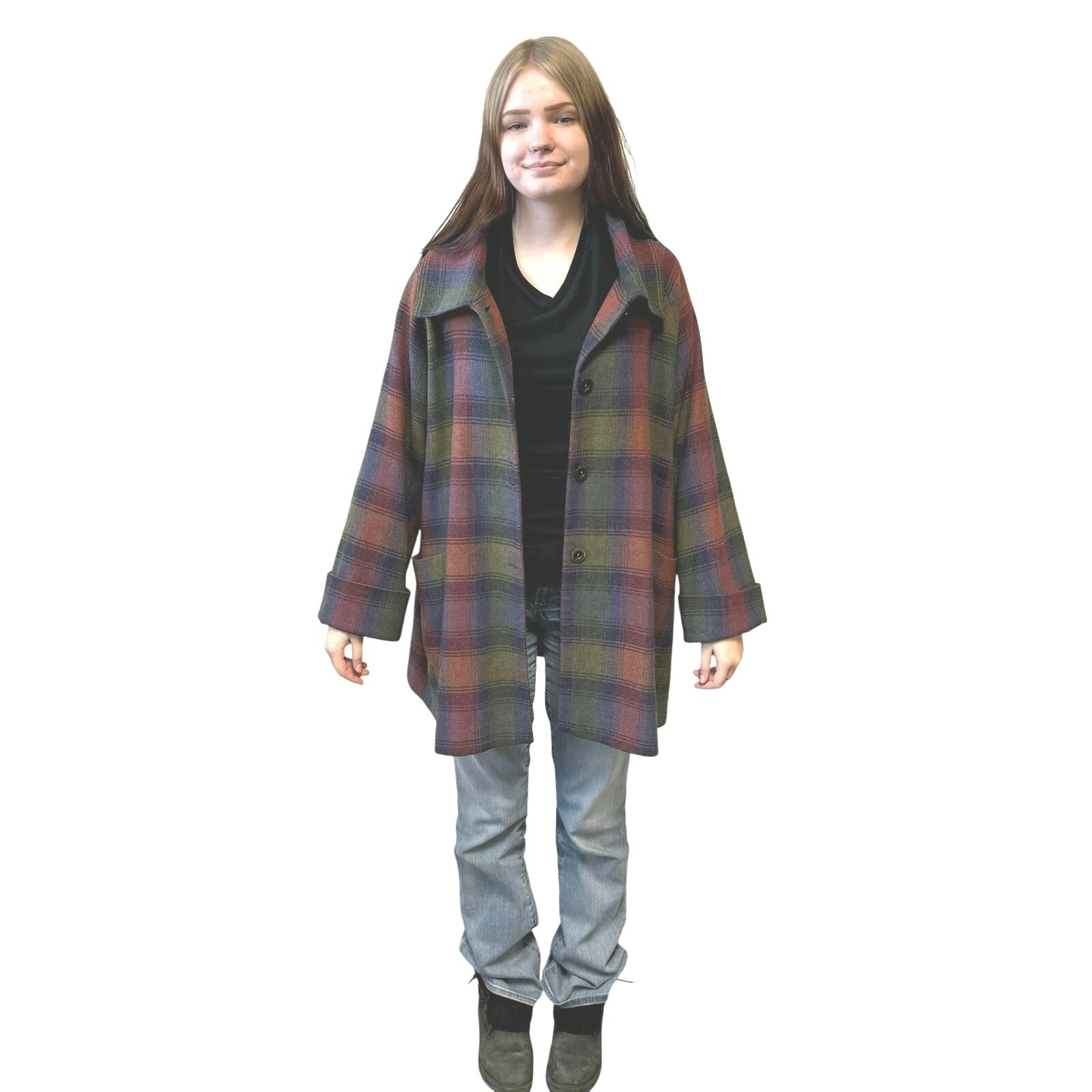 Vintage Triona Design Ireland Multicolor Donegal Tweed Plaid Wool Coat